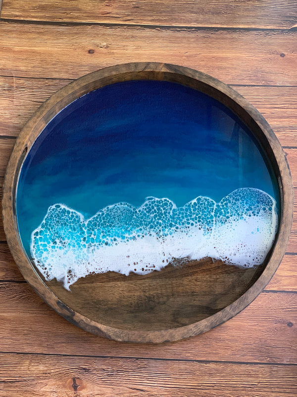 Acacia Wooden Tray: Blue Ocean