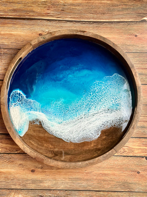 Acacia Wooden Tray: Blue Ocean