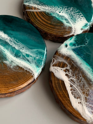 Emerald Seascape Wooden Coasters