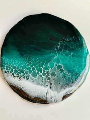 3 Emerald Seascape Wooden Coasters