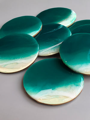 Round Emerald Beach Wooden Coasters