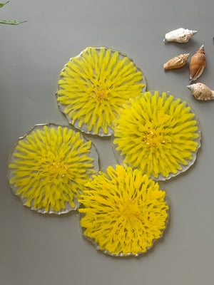 3D Floral Yellow Coasters
