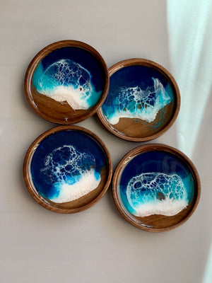 Blue Ocean Wooden Coasters: Set of 4
