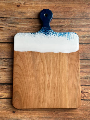 Round Handle Cherry Wood Cheese Board: 10.5x16”