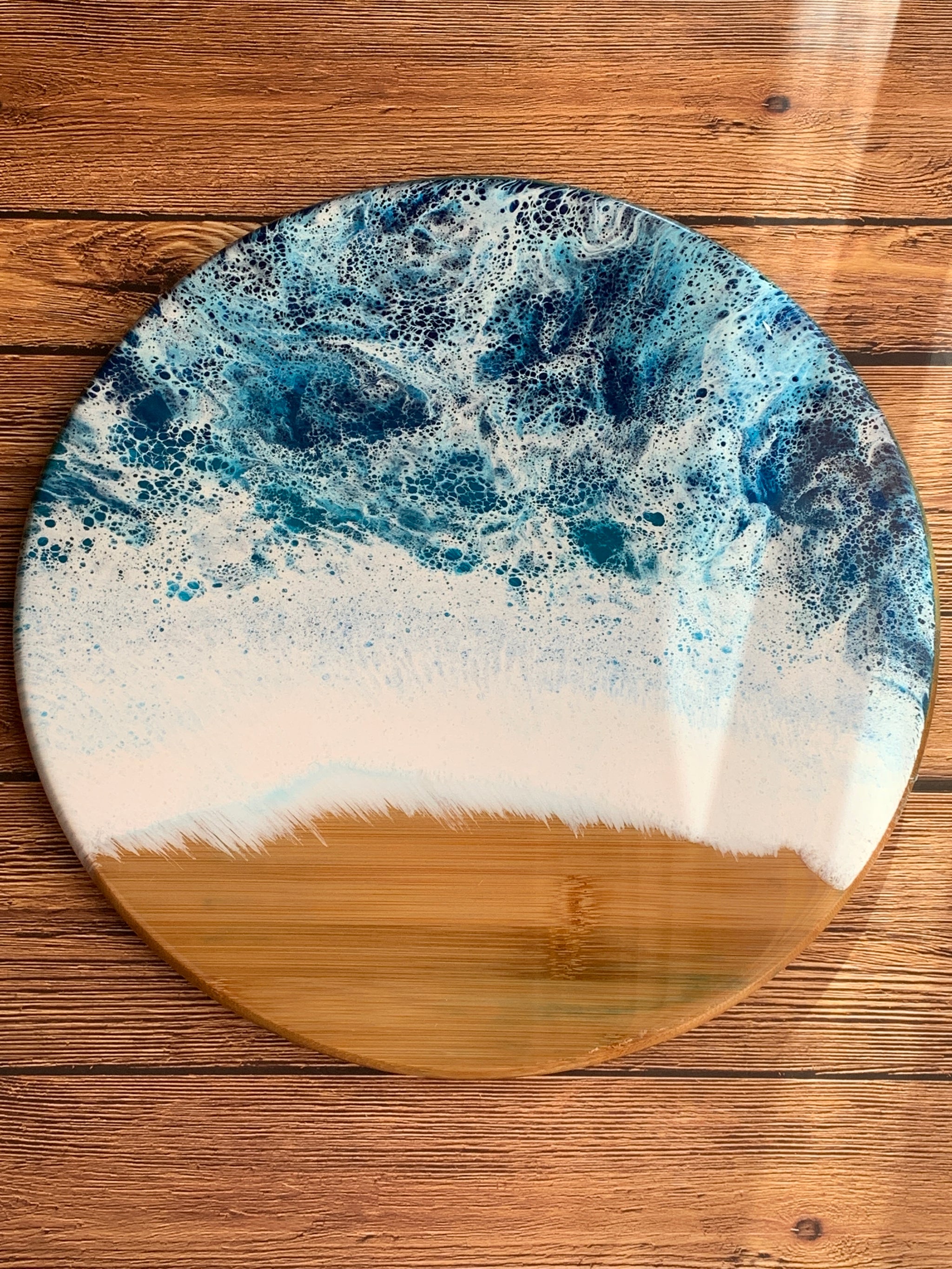 Acacia Wooden Tray: Blue Ocean - SAADIA.ART