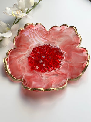 Ruby Red Druzy Flower Dish